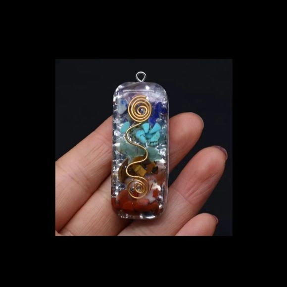 Sterling Silver 925 7 chakras stones inside resin copper infinity design boho - Picture 2 of 5